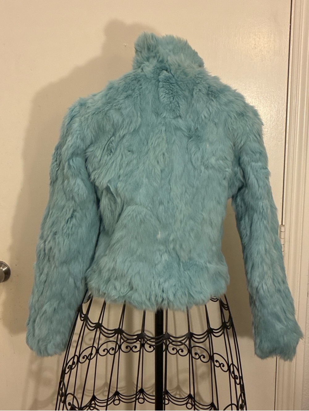 Fur Zip-Up Jacket in Light Teal Reversible - Picture 3 of 8